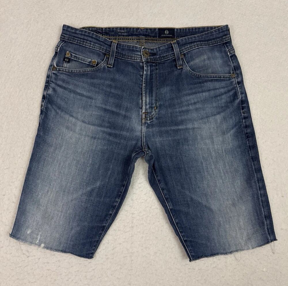 AG Everett Mens 32 Blue Denim Shorts 10 Inch Raw Hem Cutoff Stretch Jorts